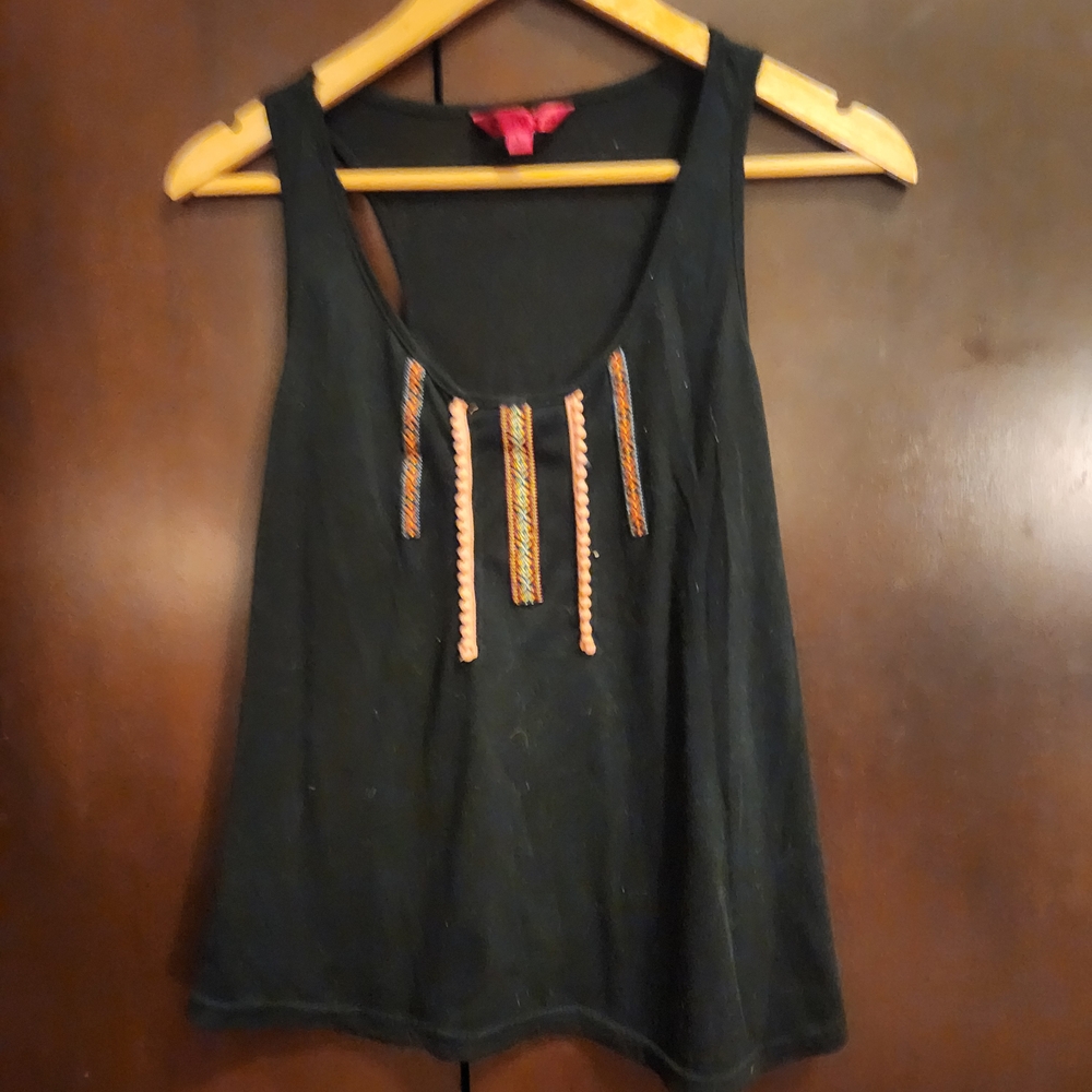 Hot Kiss Black Tank Top with Colorful Embellishments